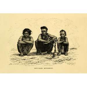  1878 Wood Engraving Bengal India Portrait Hookah Duvivier 