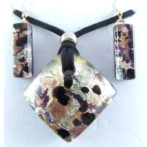   Black Gold Murano Glass Necklace and Earrings Jewelry Set: Jewelry