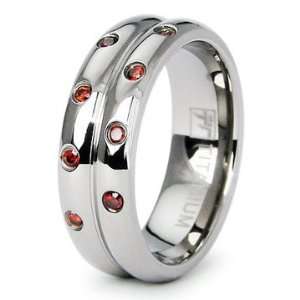   Double Strand Red Orange CZ Ladies Titanium Wedding Band Ring Jewelry