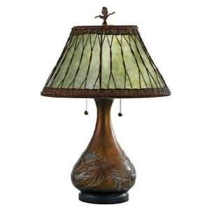  Americana Green Mica Carved Table Lamp
