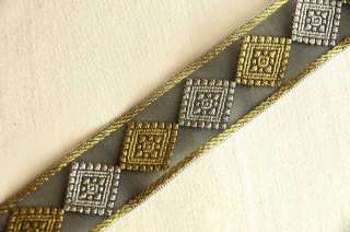  jacquard woven, metallic motif of diamonds adorns this organza ribbon