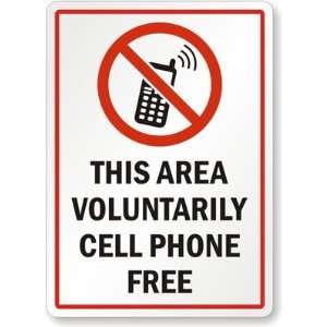 This Area Voluntarily Cell Phone Free (with Graphic) Plastic Sign, 14 