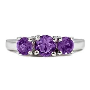  1.30 Ct 3 Stone Purple Amethyst Ring In Sterling Silver 