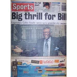  Bill Russell Newspaper Boston Herald Autographed Sports 