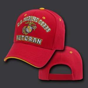 MARINE CORPS VETERAN EMBROIDERED MILITARY RED HAT CAP  