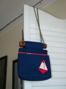 Vintage Nautical Red White Blue Handbag Sailboat 5494  