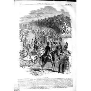   1849 VIEW LONGCHAMPS HORSES CARRIAGES PEOPLE OLD PRINT