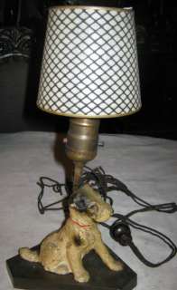 ANTIQUE HUBLEY CAST IRON AIREDALE TERRIER DOG DOORSTOP ART STATUE LAMP 