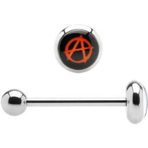  Stainless Steel Red Anarchy Symbol Barbell Tongue Ring 