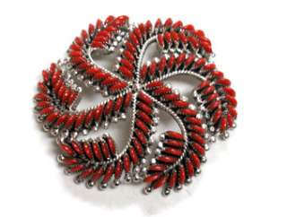 Edith Tsabetsaye Zuni Coral Needlepoint Cluster Pin/Pendant  