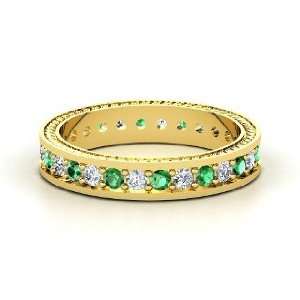  Anisha Ring, 14K Yellow Gold Ring with Emerald & Diamond 