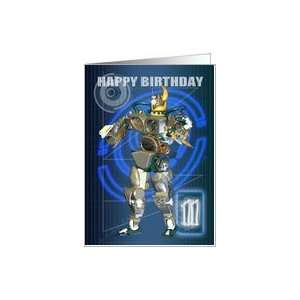  11th Happy Birthday with Robot warrior Card: Toys & Games