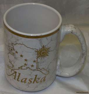 Rare Metallic Gold ALASKA STATE Marbled Design Coffee Mug Retired 