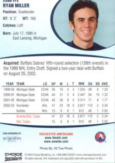Ryan Miller Buffalo Sabres rookie Rochester Amerks SET  