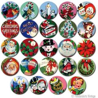 24 Vintage Repro 1950s Round Christmas Gift Tags  