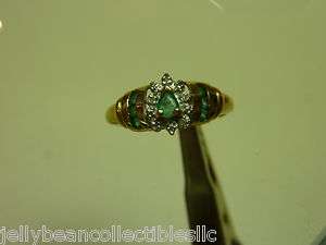 Vintage 10kt Y Gold Diamond & Emerald Cocktail Ring  