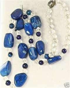 VINTAGE 1930S ART DECO LAPIS AND CRYSTAL NECKLACE  