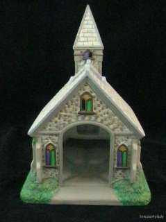 Retired PartyLite Olde World Village Church Christmas Tealight Stained 