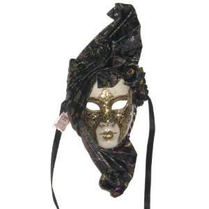  Venetian Jolly Ventaglio Masquerade Wall Mask Black 