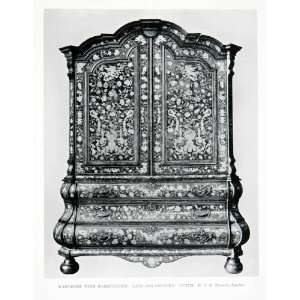  1927 Print Dutch Wardrobe Cabinet Marquetry Wooden Veneer 