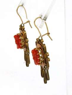 ANTIQUE VICTORIAN 14K GOLD & CORAL CAMEO EARRINGS  