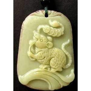   Stone Carved Chinese Zodiac Rat Coins Amulet Pendant 