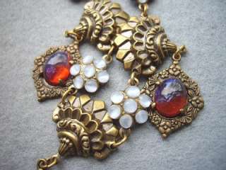Spectacular Vintage Deco? Dragons Breath Cabochon Multi Drop Necklace 