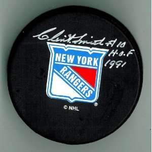  Clint Smith Autographed Rangers Hockey Puck w/ HOF #3 