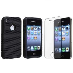 Black Skin / Black Meshed Hard Hybrid Case for Apple® iPhone® 4 / 4S 