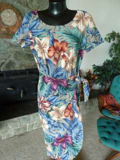   Hawaiian Dress Tropical Print w/ Orchids Sarong Influence M Aloha