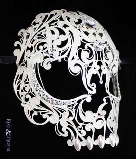 Bone White SKULL Metal Lace & Crystal VENETIAN Mask  