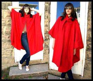 vintage 80s RED avant garde draped poncho batwing Scarf CAPE COAT Wrap 