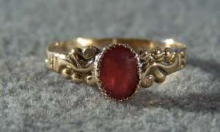 ANTIQUE 10 K GOLD VICTORIAN FANCY SCROLLED RUBY RING 5  