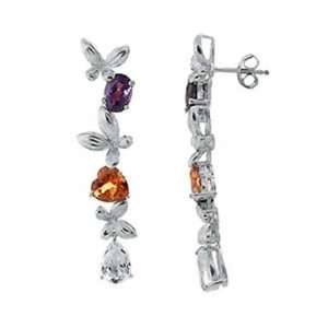  Silver Dangle Earrings Decorated with Multi Colored CZ Gemstones 