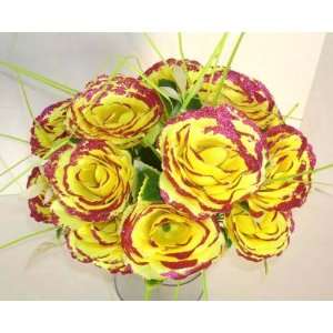  12 Yellow Rose Artificial Silk Flowers Bouquet   Just 