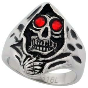 : Surgical Stainless Steel Grim Reaper Head Skull w/ Flaming Red Eyes 