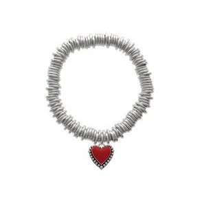  Red Enamel Heart with Beaded Border Charm Links Bracelet 