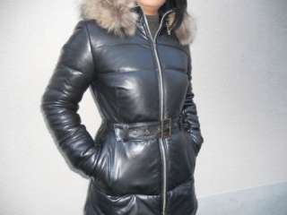 jacket down womens sheep leather black all size (S of 6XL) removable 