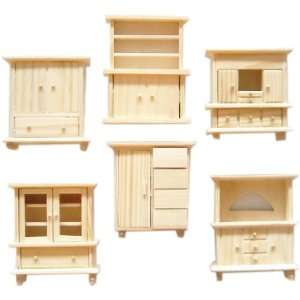 Set of 6 Unfinished Wooden Doll Furniture: Toys & Games