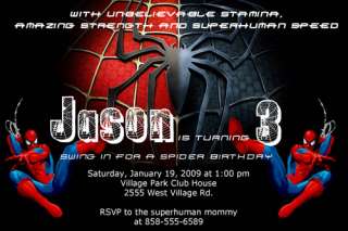 Birthday Invitations SPIDERMAN Spider man 4x6 or Ticket  