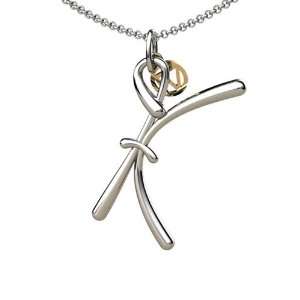  Sterling Silver & 14K Gold Script Initial H Pendant with 