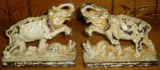 Antique Cast Iron Bookends   Elephant Stepping On Lion  