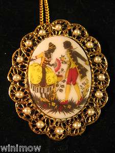 Large Bold Pendant Vintage Victorian Cameo on faux Pearl Gold Plated 