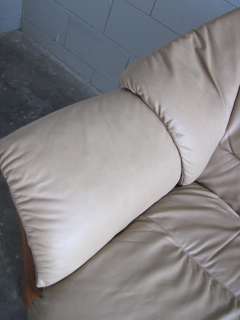 Ekornes Stressless Sofa Couch Leather Danish Modern Paloma Sand Teak 