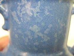   rumrill blue handled vase / unusual spongeware glaze / perfect  