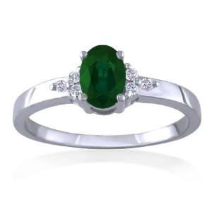   : MAY Birthstone Ring 14k White Gold Diamond & Emerald Ring: Jewelry