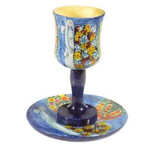  Hand Painted Wooden Kiddush Cup   Figures 