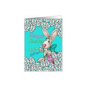  Twin Sister Easter Card With Easter Bunny And Eggs Card 