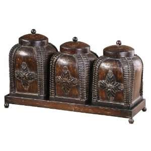  Uttermost Azhar Canister and Tray Set in Chestnut Brown 