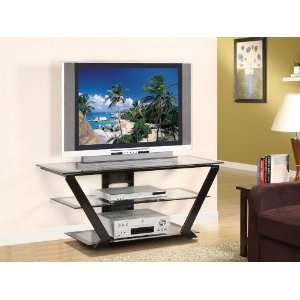  Matte Black TV Stand with Clear Glass: Furniture & Decor